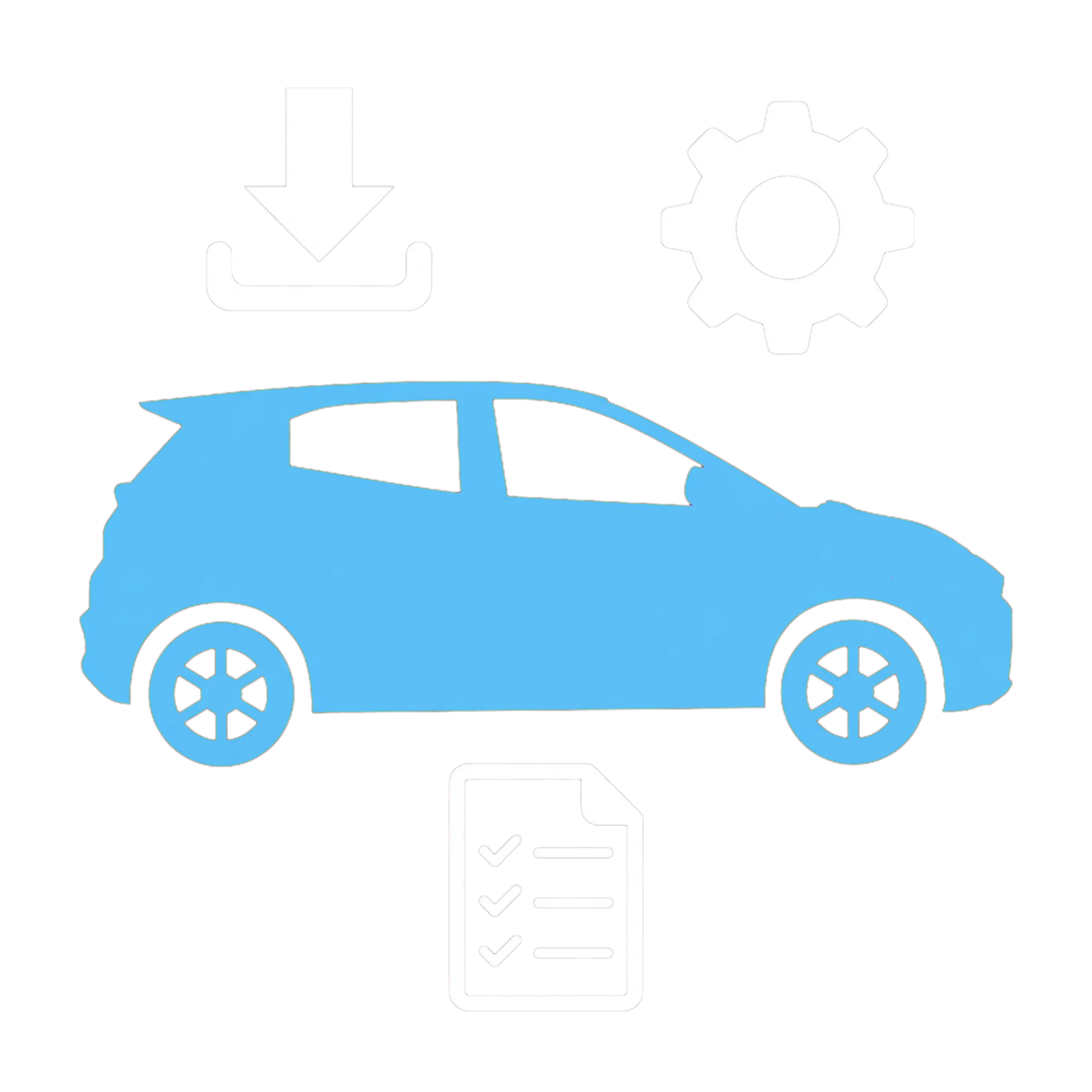 BYD DOLPHIN SURF illustration with download, settings and update checklist symbols