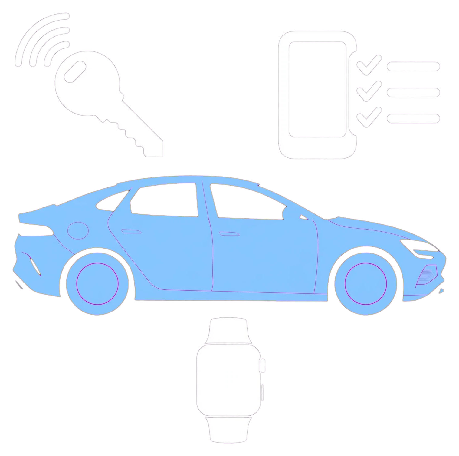 BYD Digital Key compatible phones and Apple Watch illustration.