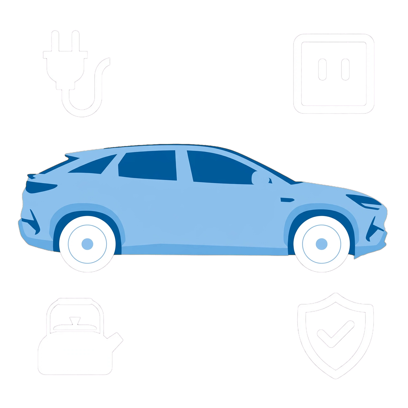 BYD Vehicle-to-Load illustration with SEALION 7, plug, socket and kettle