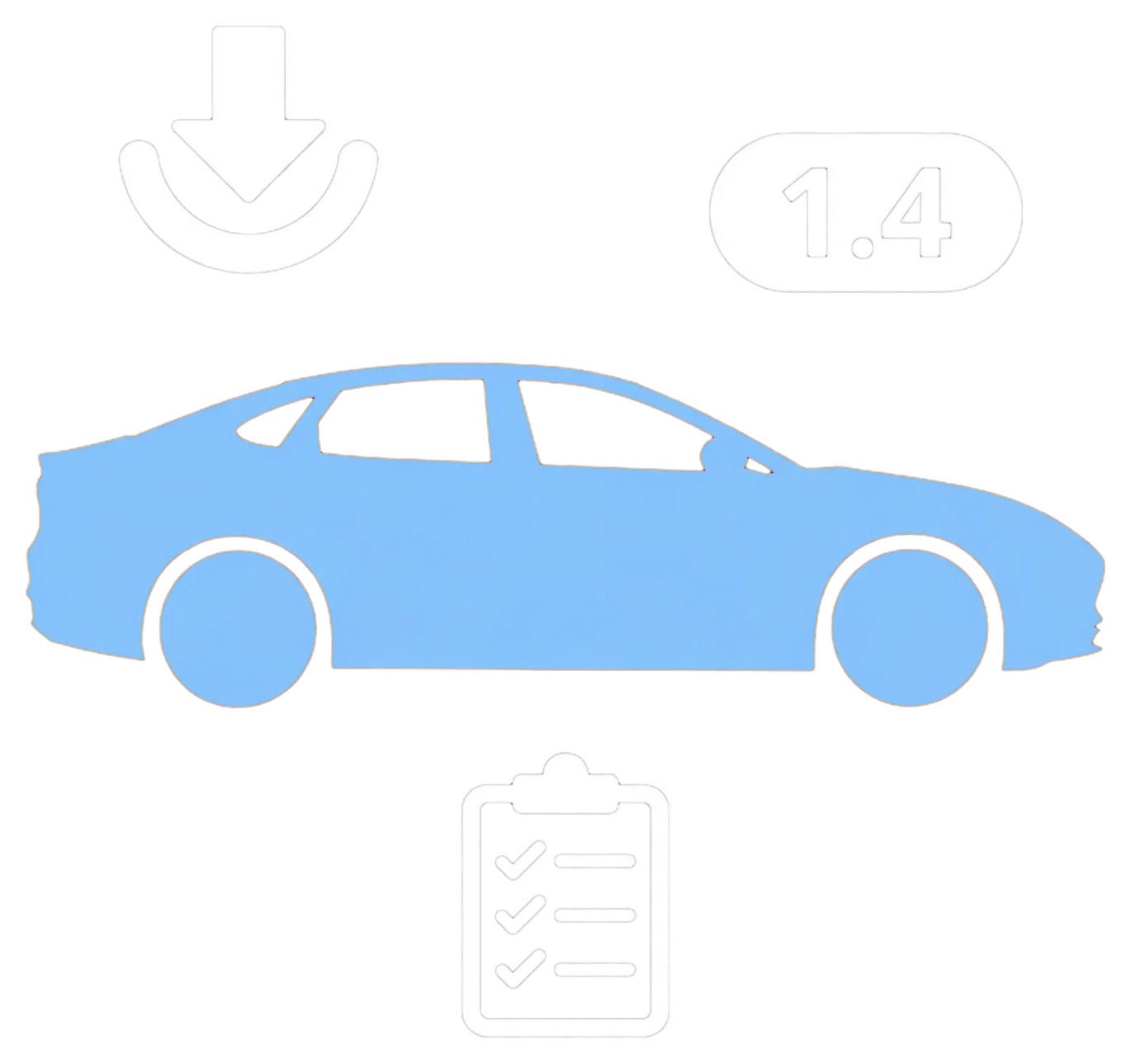Blue BYD SEAL with download, version 1.4 and update checklist icons.