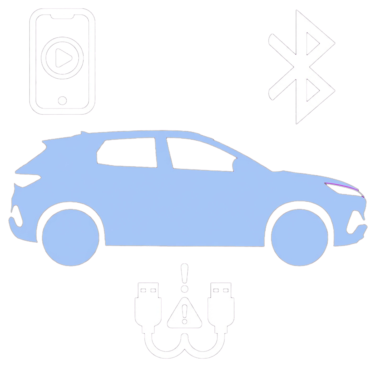 ATTO 2 with phone, Bluetooth and USB troubleshooting icons