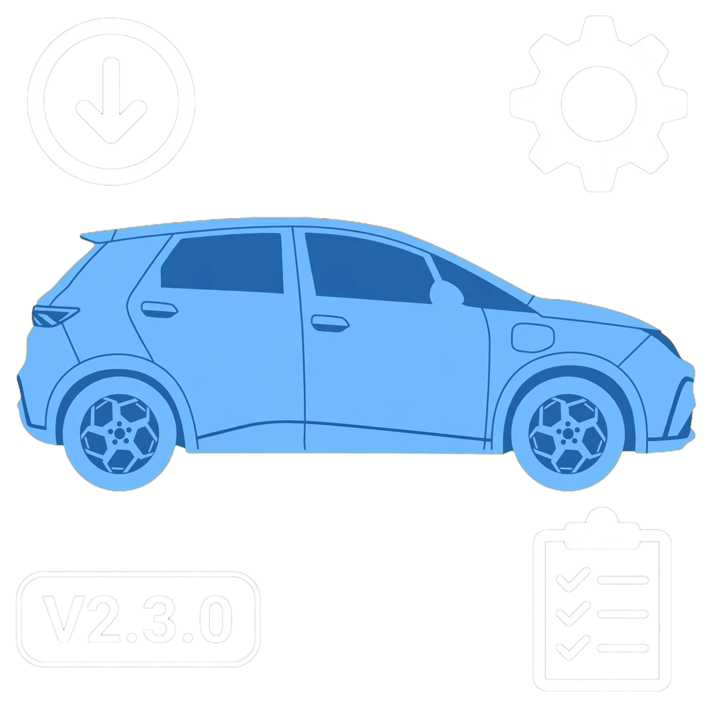 DOLPHIN software V2.3.0 with download, settings and checklist icons