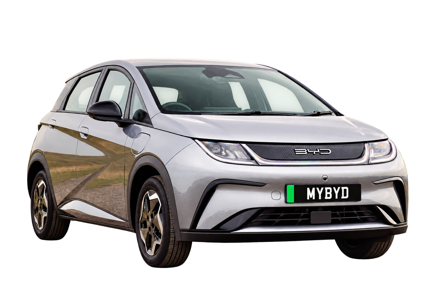 BYD DOLPHIN in silver, front three-quarter view