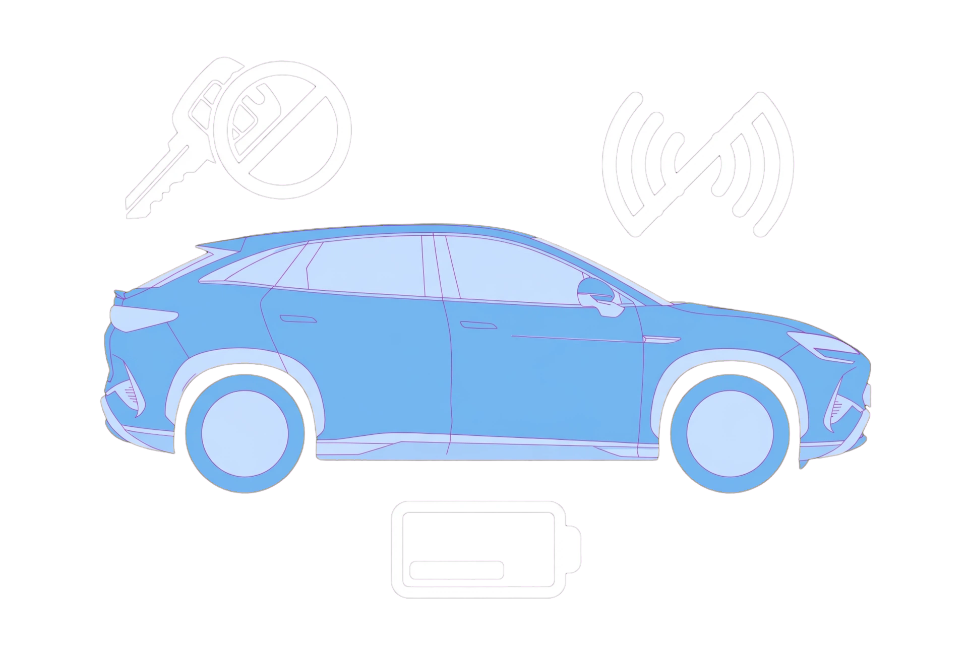 BYD SEALION 7 key-not-detected illustration with key, wireless signal and battery