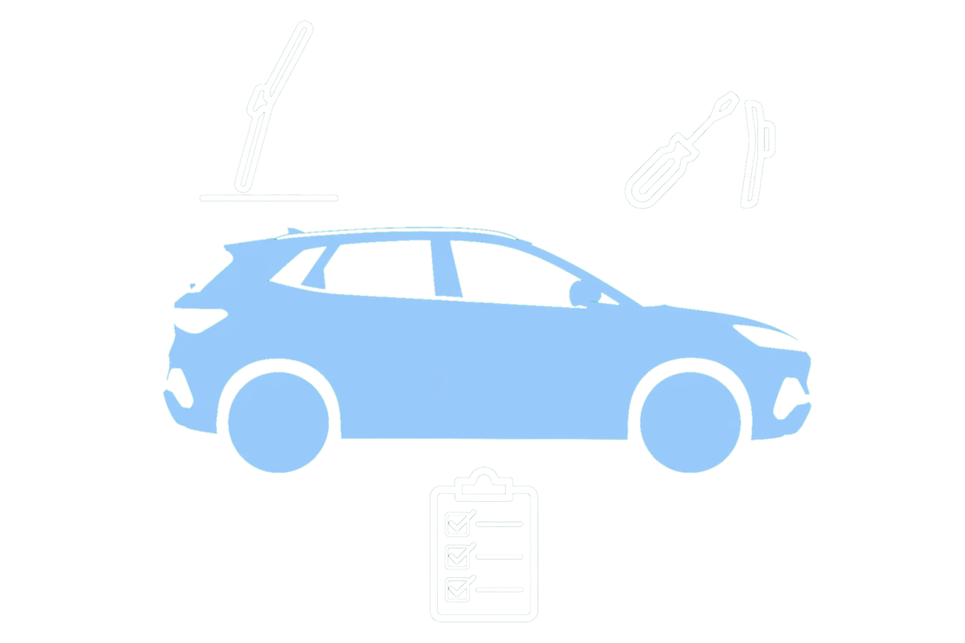BYD ATTO 3 illustration with wiper blade, tool and maintenance checklist symbols