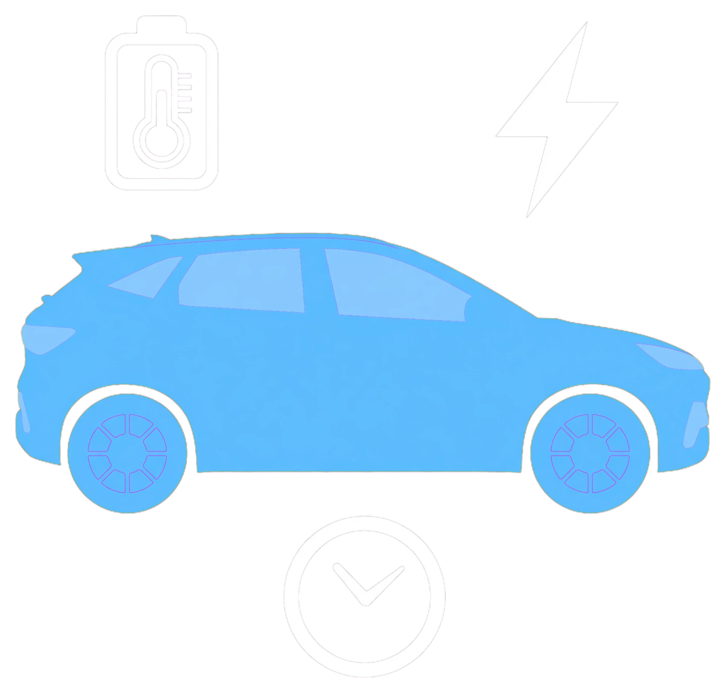 Electric SUV with battery temperature, charging and timing icons