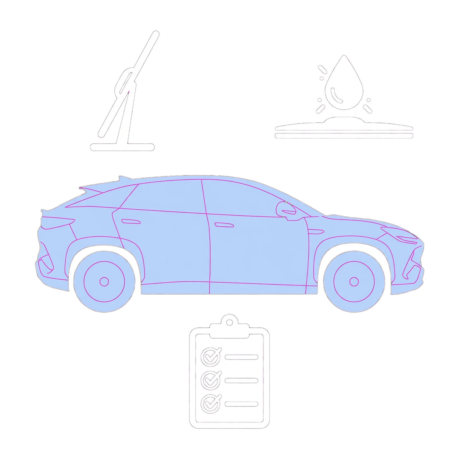 BYD SEALION 7 illustration with wiper blade, water and maintenance checklist