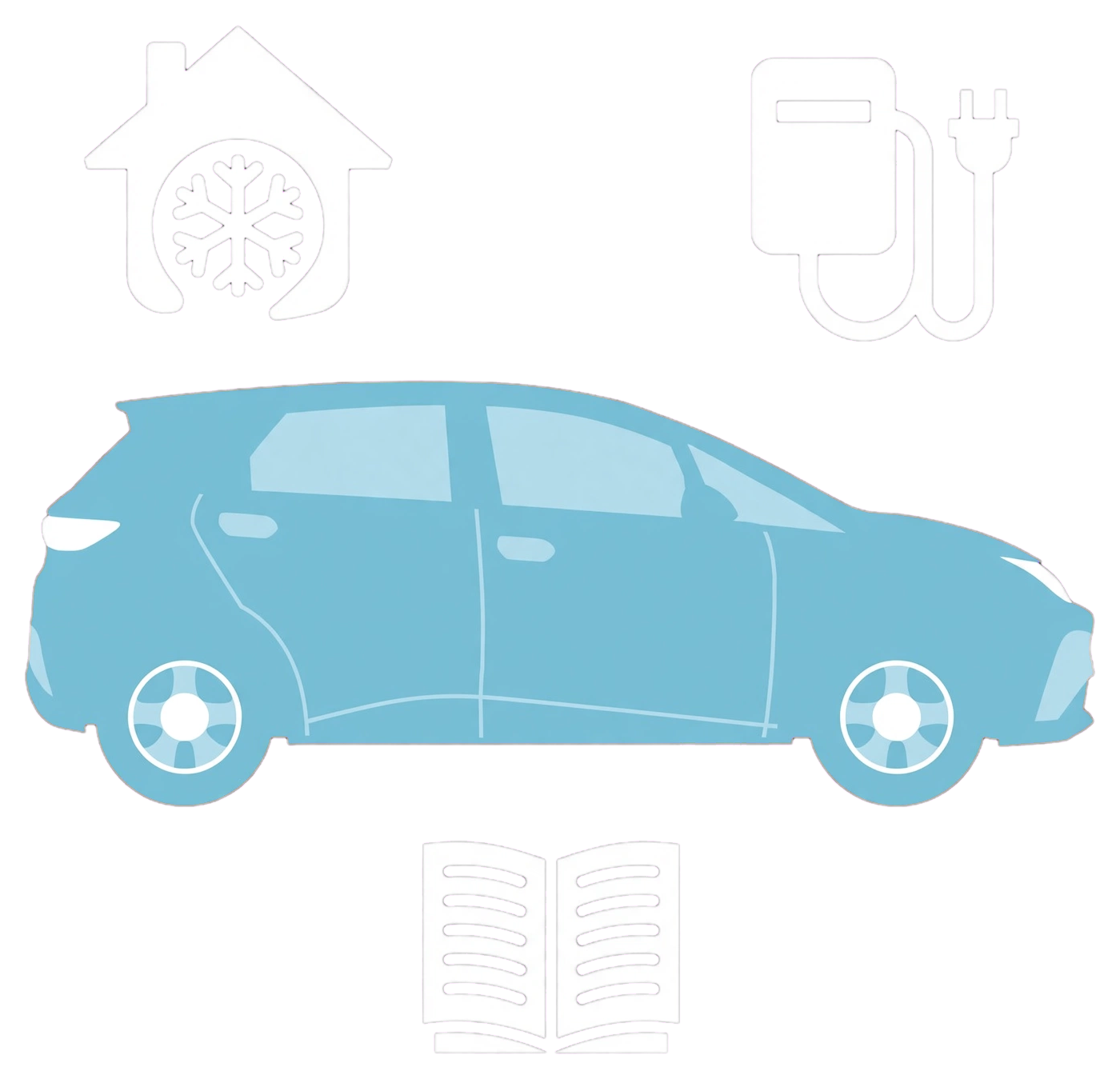 DOLPHIN with home charging, wallbox and handbook icons
