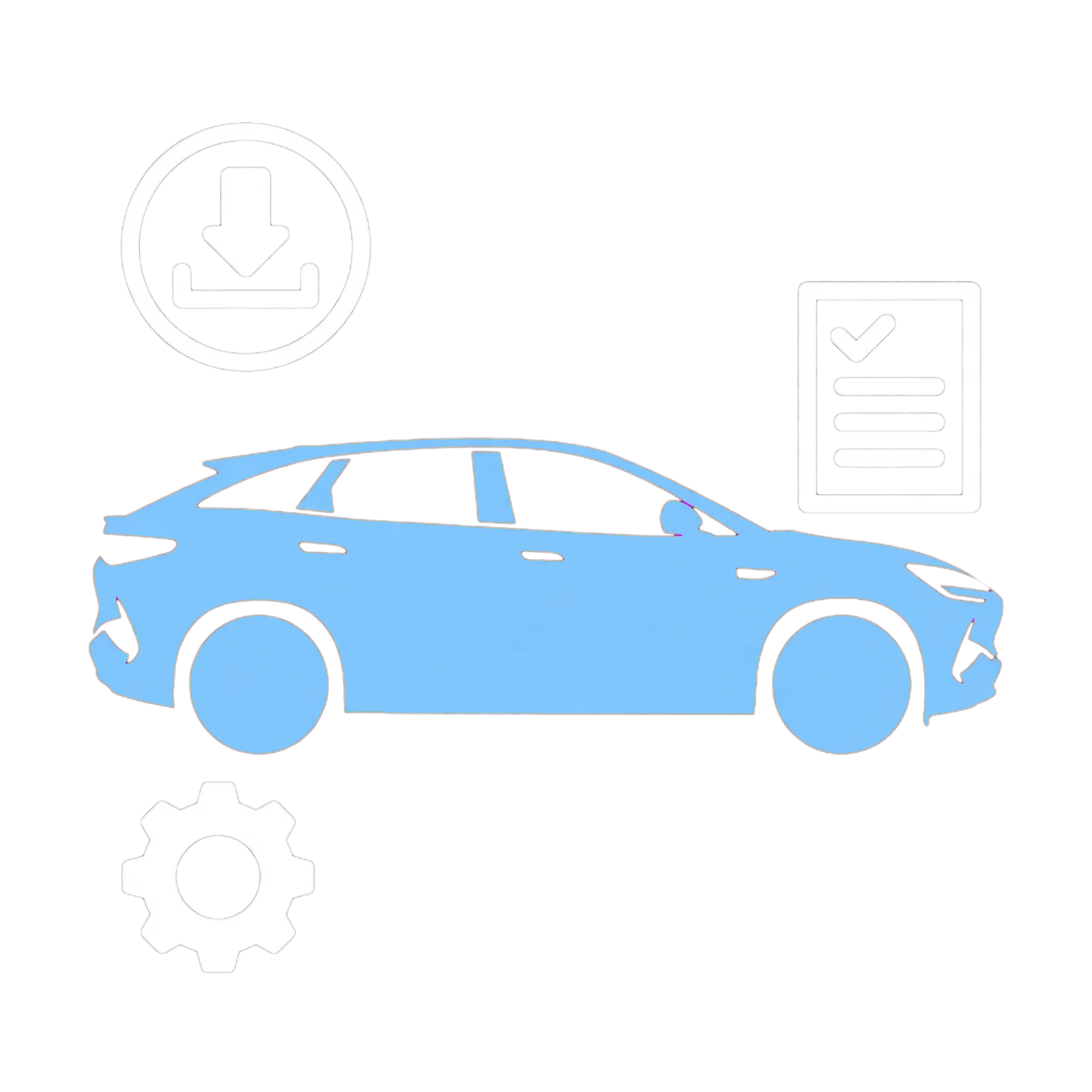 BYD SEALION 7 illustration with download, settings and update checklist symbols
