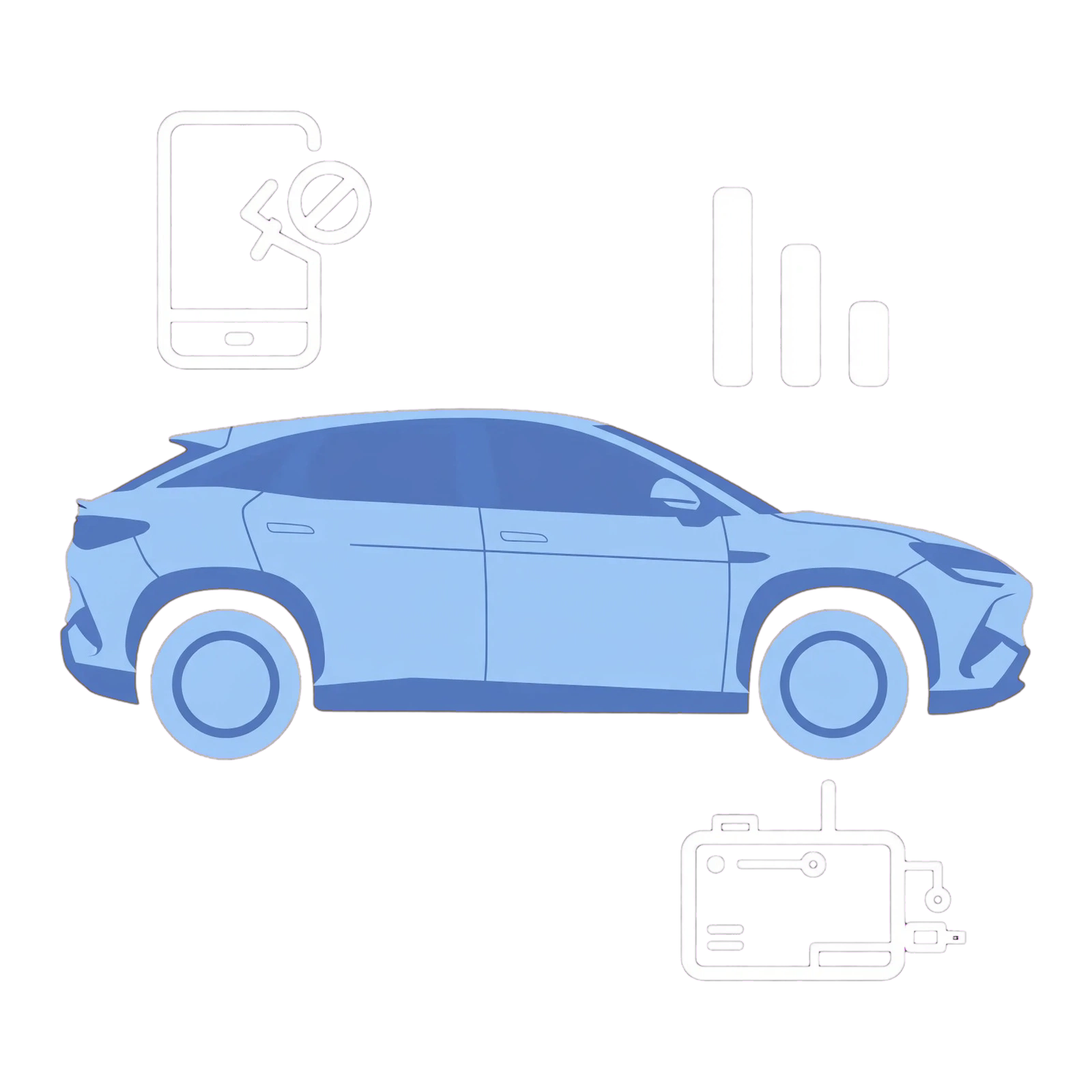 BYD SEALION 7 app and network illustration with mobile phone, signal bars and TBOX