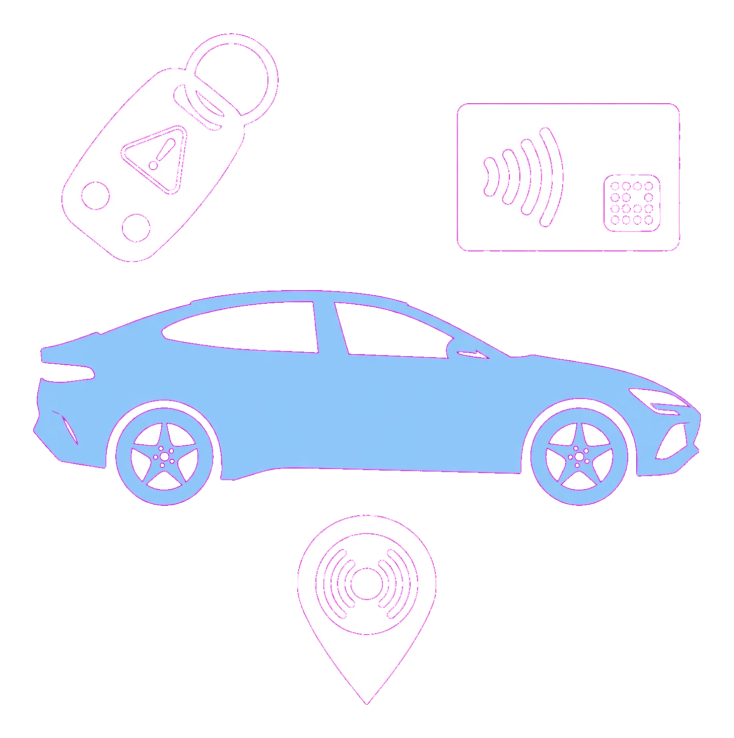 BYD SEAL key and NFC-card access illustration.