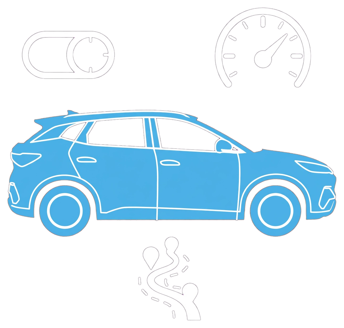 ATTO 3 with range gauge, display toggle and journey route icons
