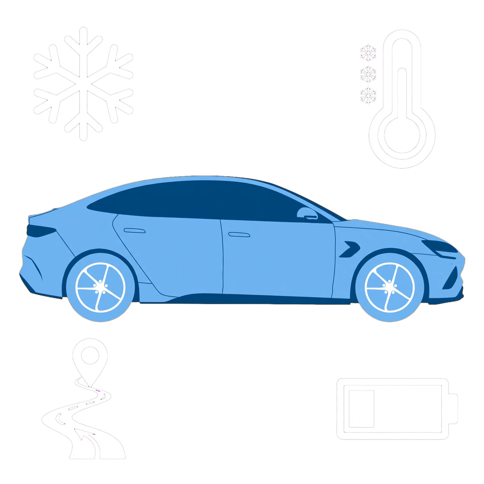 BYD SEAL winter range illustration with snowflake, thermometer and battery symbols