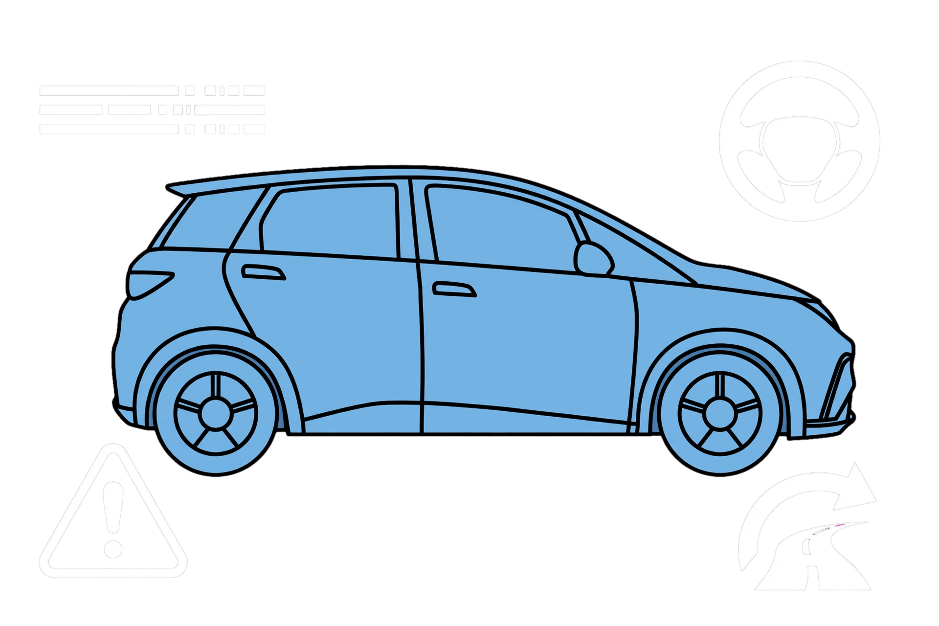 Illustration for BYD DOLPHIN lane-assistance alerts and steering support checks.