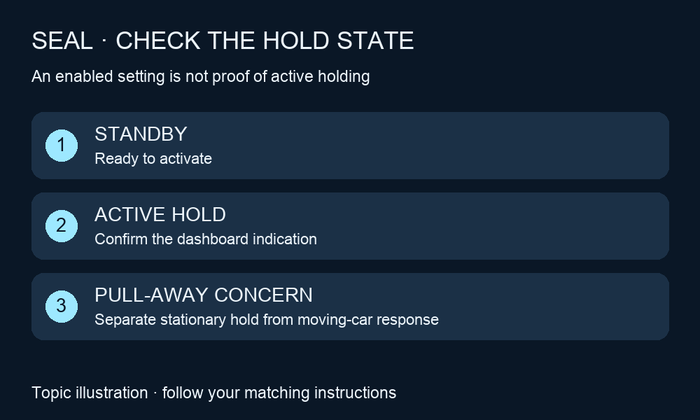 SEAL Auto Hold state illustration: standby, active hold and a separate pull-away concern